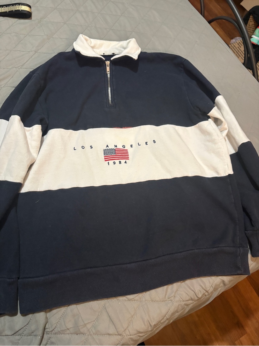 Brandy Melville Navy & White Half-Zip Sweatshirt